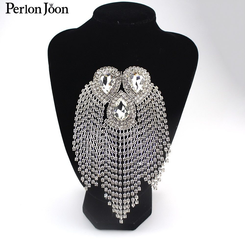 Glass Water Drop Fringed Crystal Epaulets patch Flexible Chain DIY Rhinestone tassel Brooch Decoration clothing Shoes Accessorie