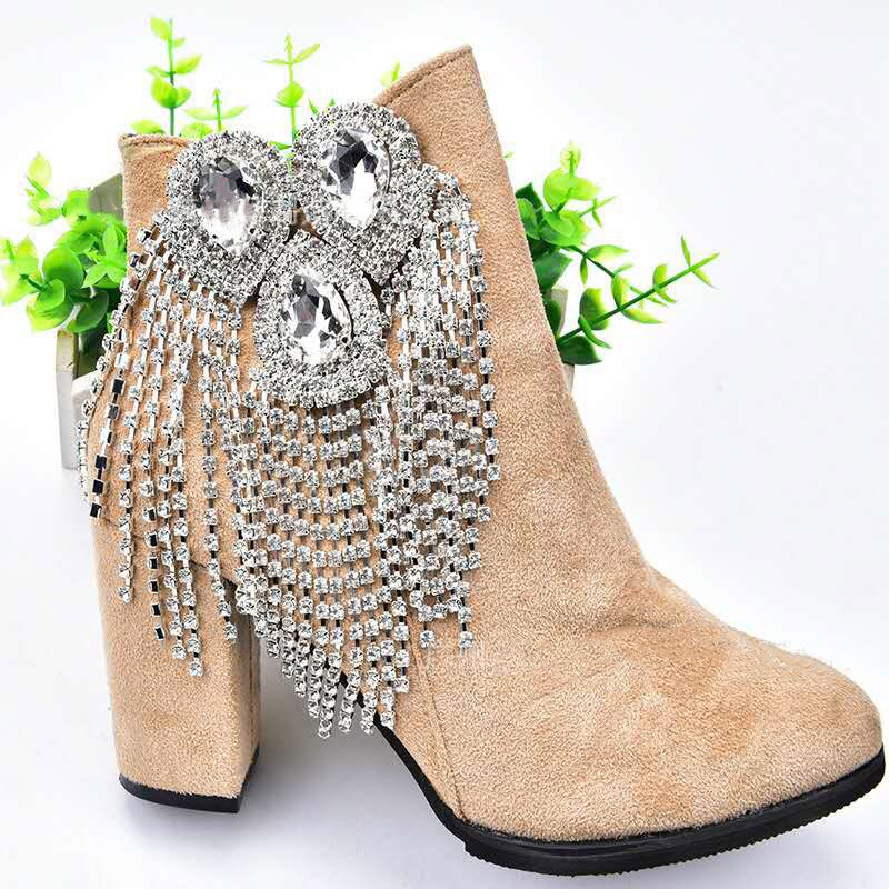 Glass Water Drop Fringed Crystal Epaulets patch Flexible Chain DIY Rhinestone tassel Brooch Decoration clothing Shoes Accessorie