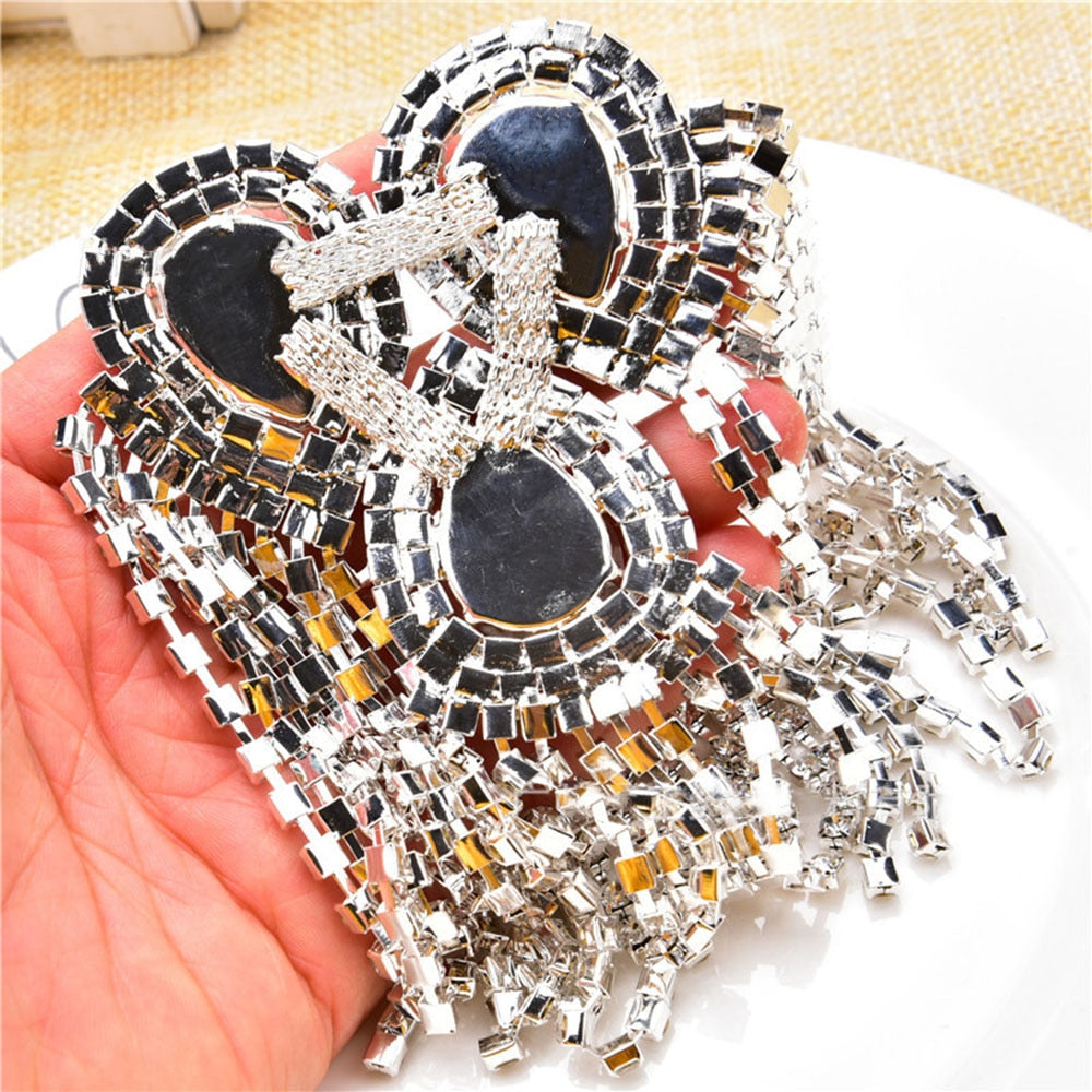 Glass Water Drop Fringed Crystal Epaulets patch Flexible Chain DIY Rhinestone tassel Brooch Decoration clothing Shoes Accessorie