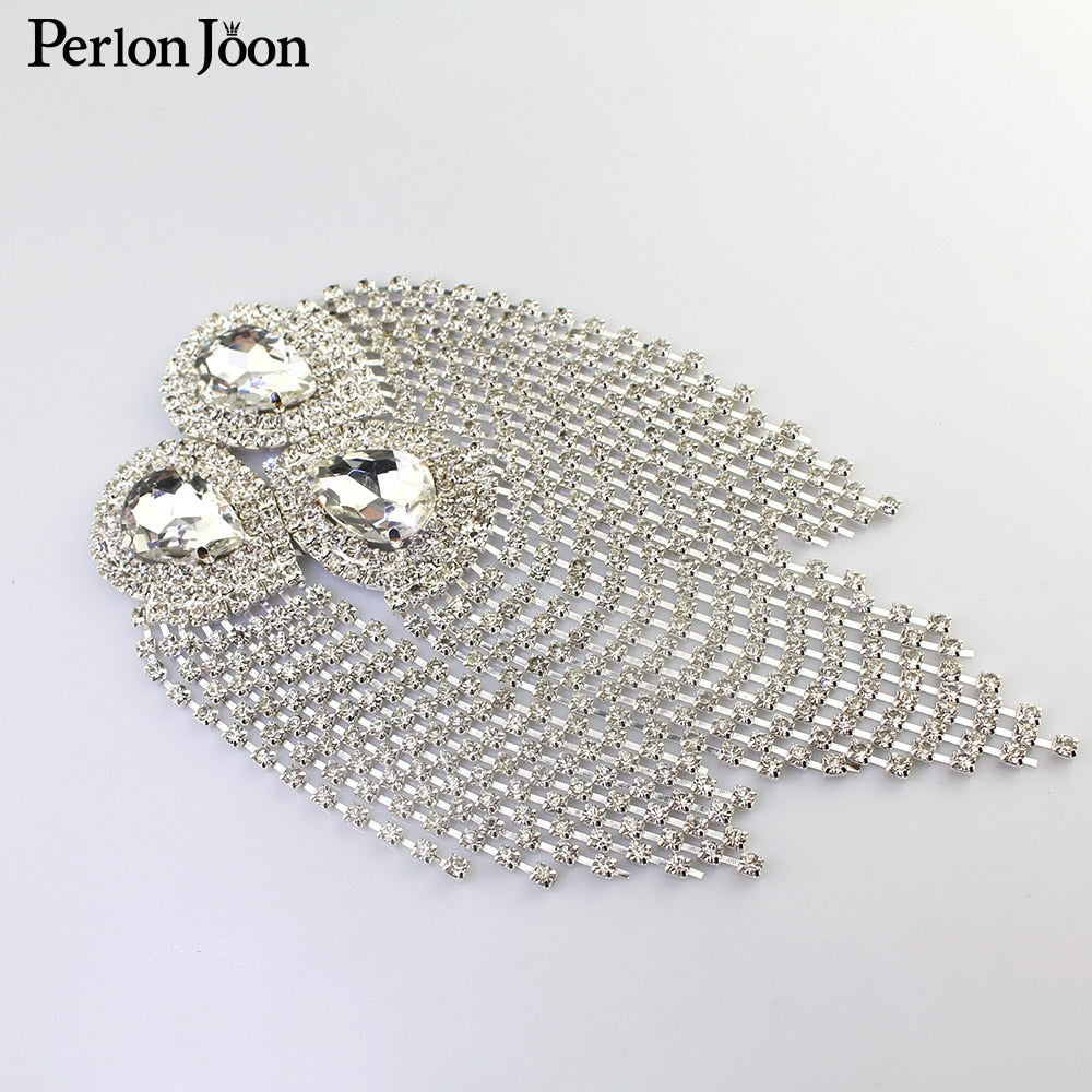 Glass Water Drop Fringed Crystal Epaulets patch Flexible Chain DIY Rhinestone tassel Brooch Decoration clothing Shoes Accessorie