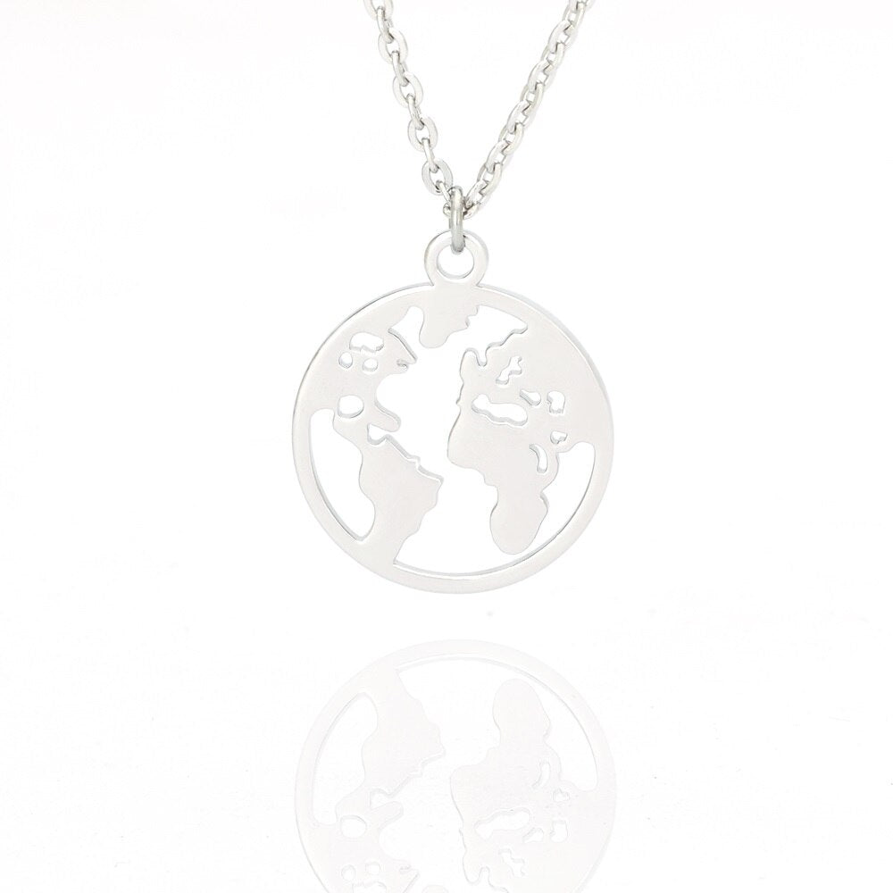 Globe World Map Necklace Stainless Steel World Necklace Women Girls Gold Color Chain Choker Necklaces Map Jewelry Birthday Gift