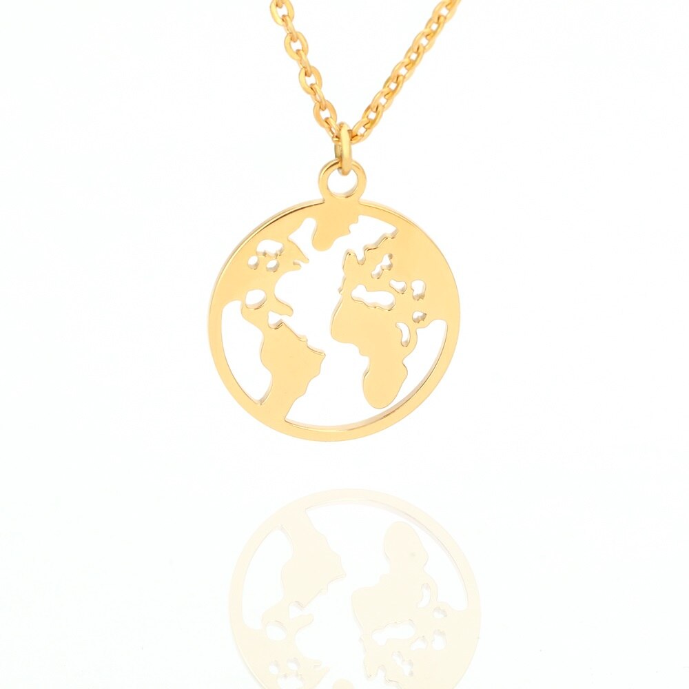 Globe World Map Necklace Stainless Steel World Necklace Women Girls Gold Color Chain Choker Necklaces Map Jewelry Birthday Gift