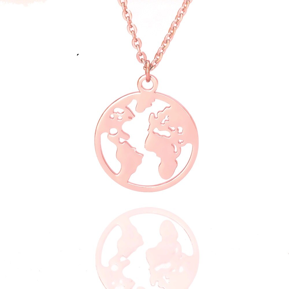 Globe World Map Necklace Stainless Steel World Necklace Women Girls Gold Color Chain Choker Necklaces Map Jewelry Birthday Gift