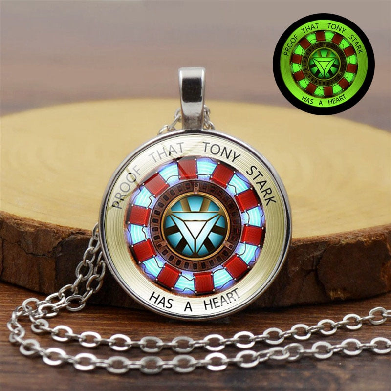 Glow In The Dark Necklace Jewelry Proof That Tony Stark Has A Heart Glass Dome Pendant Chain Necklace Men Women birthday gift