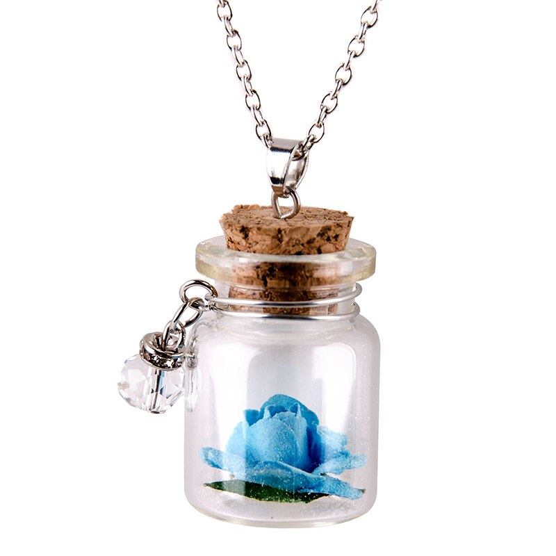 Glow In The Dark Rose Flower Glass Wishing Bottle Necklace Vintage Glowing Necklace For Women Girl Charm Statement Jewelry Gift