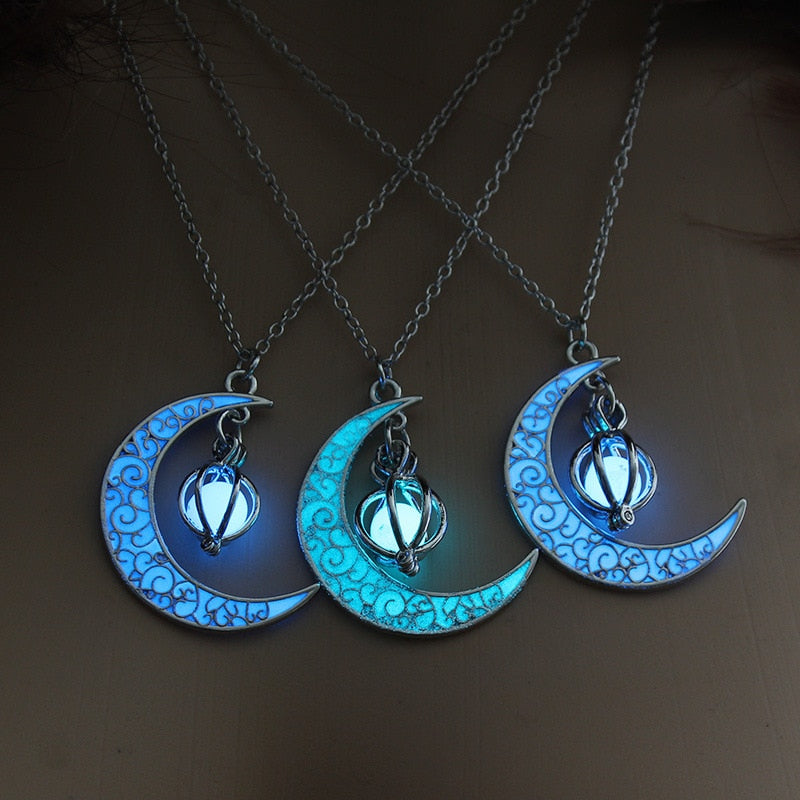 Glow In the Dark Necklace For Women Night Moon Necklace Gold Color Pendants Goth Halloween Jewelry Birthday Gift