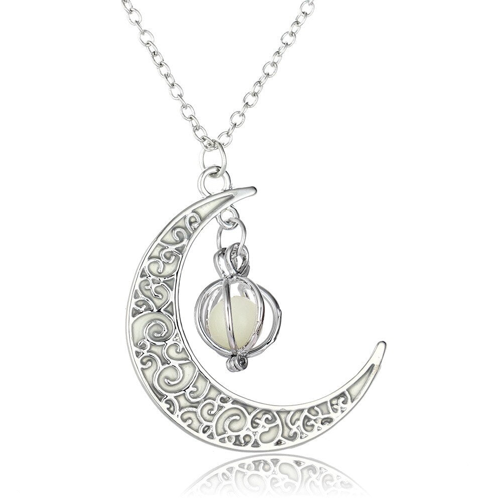 Glow In the Dark Necklace For Women Night Moon Necklace Gold Color Pendants Goth Halloween Jewelry Birthday Gift