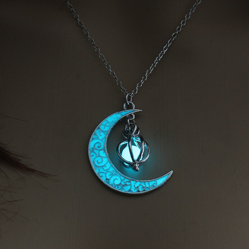 Glow In the Dark Necklace For Women Night Moon Necklace Gold Color Pendants Goth Halloween Jewelry Birthday Gift