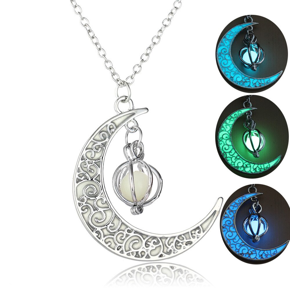 Glow In the Dark Necklace For Women Night Moon Necklace Gold Color Pendants Goth Halloween Jewelry Birthday Gift