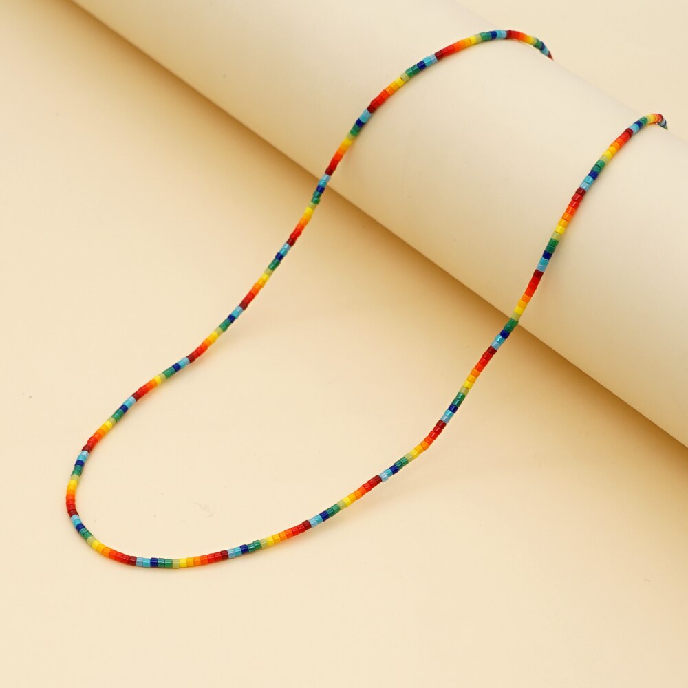 Go2Boho 2022 Beaded Choker Necklace For Women Summer Jewelry Boho Necklaces Rainbow Simple Miyuki Glass Beads String Collar