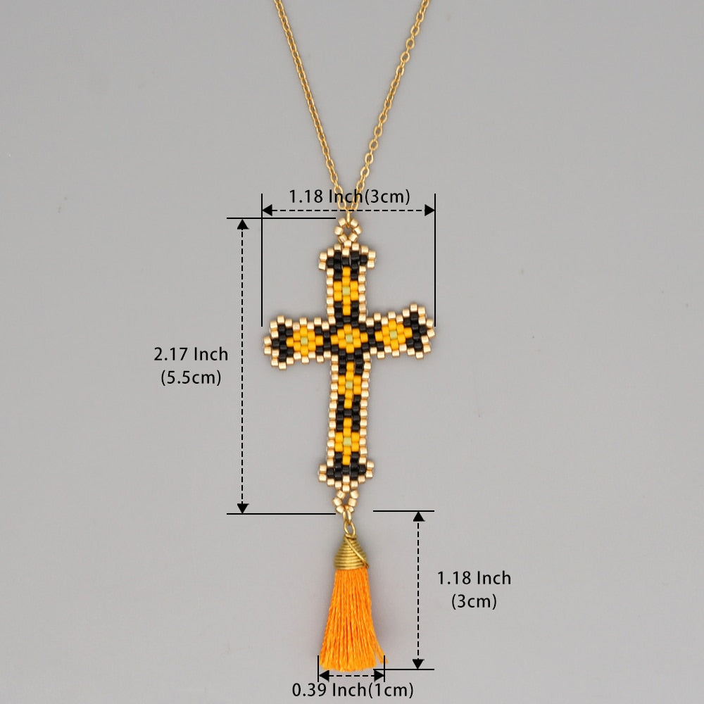 Go2Boho Cross Necklace for Women Jewellery 2022 Christian Jewelry Bohemian Colorful Pendant Collier Tassel Necklaces