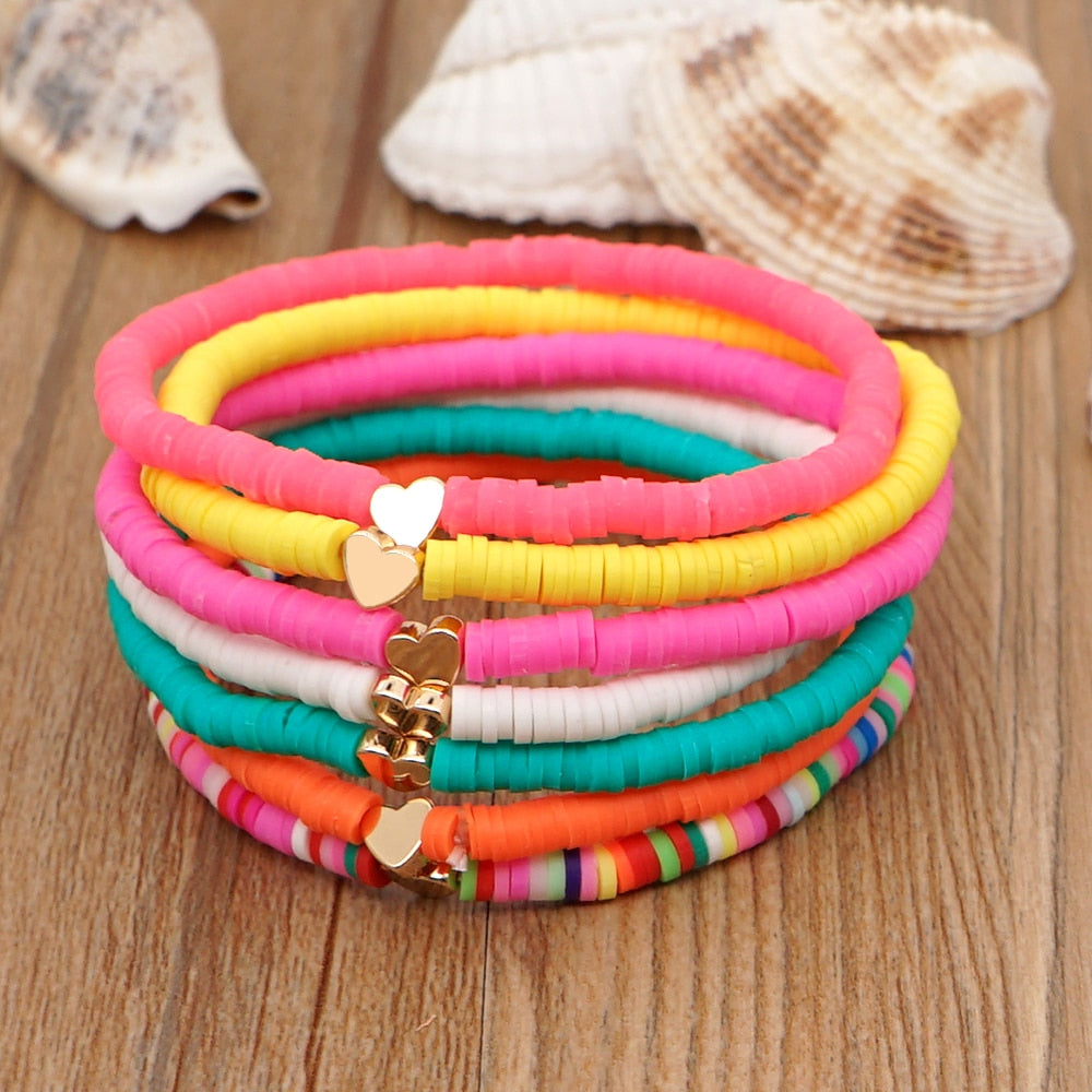 Go2Boho Heart Charm Bracelets Polymer Clay Bracelet For Female Summer Heishi Disc 4mm Beaded Braclets Women 2021  Jewelry