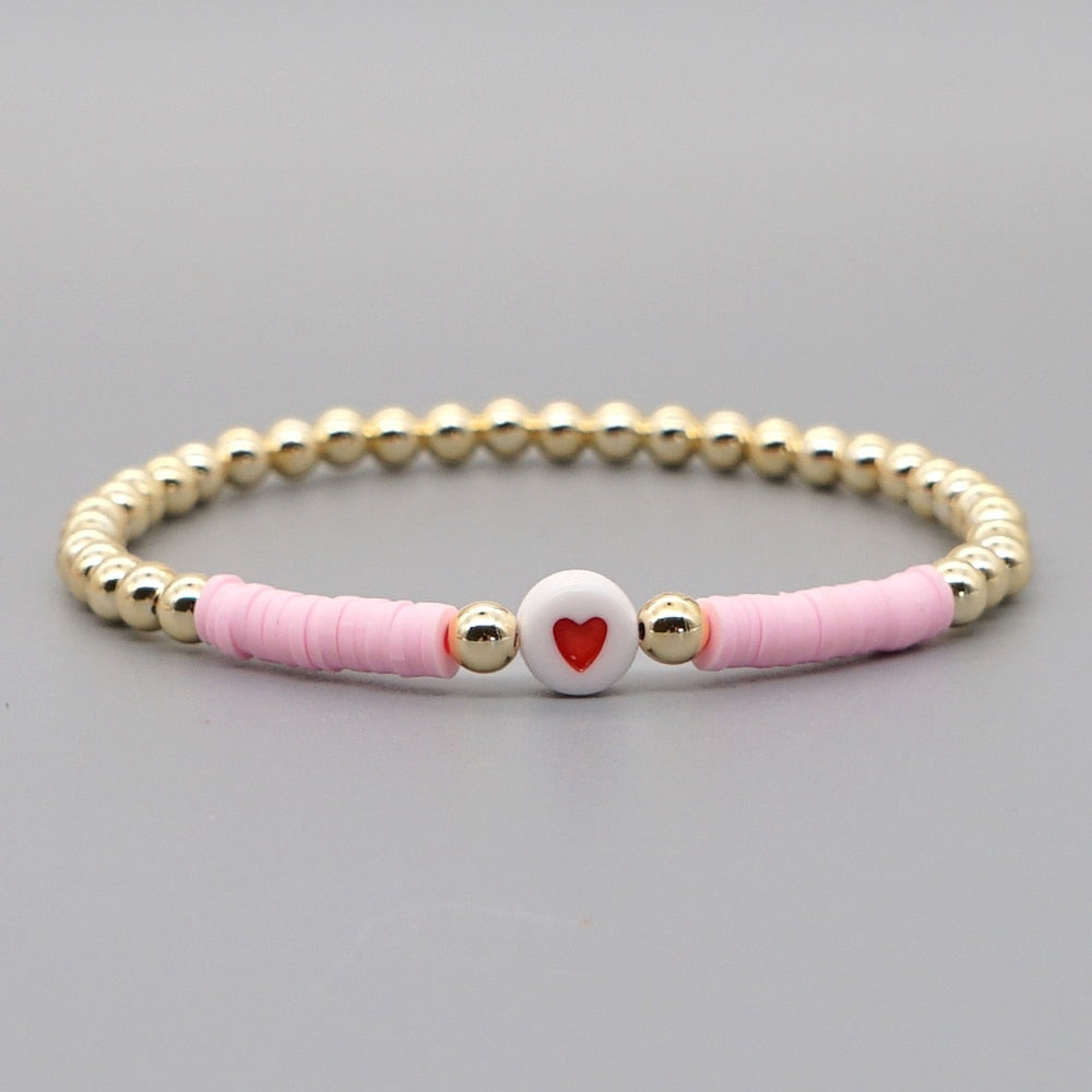 Go2Boho Heishi Bracelet For Women Boho Jewelry Disc Clay Beads Heart Bracelets Couples Gift High Quality Golden Bead Bangles