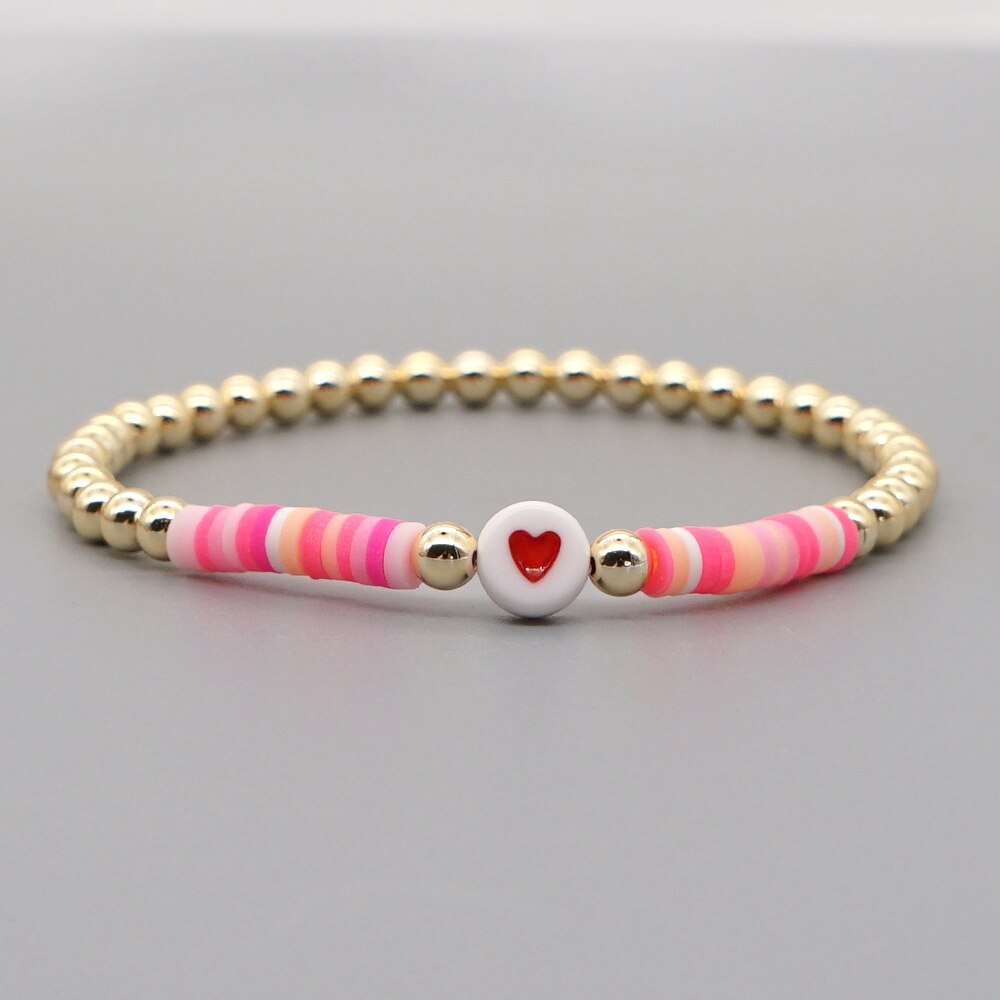 Go2Boho Heishi Bracelet For Women Boho Jewelry Disc Clay Beads Heart Bracelets Couples Gift High Quality Golden Bead Bangles
