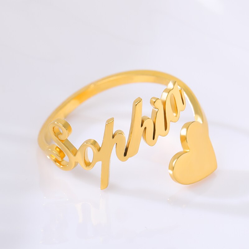 Gold  Adjustable Custom Ring Personalized Letter Heart Name Rings for Women Girl Stainless Steel Love Wedding Ring Jewelry