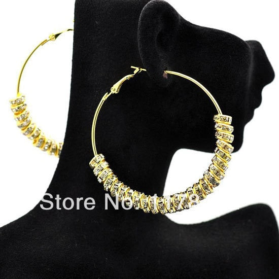Gold-Plated-Basketball-Wives-Rhinstone-Spacer-Beads-Wives-Hoop-Bling-Earrings