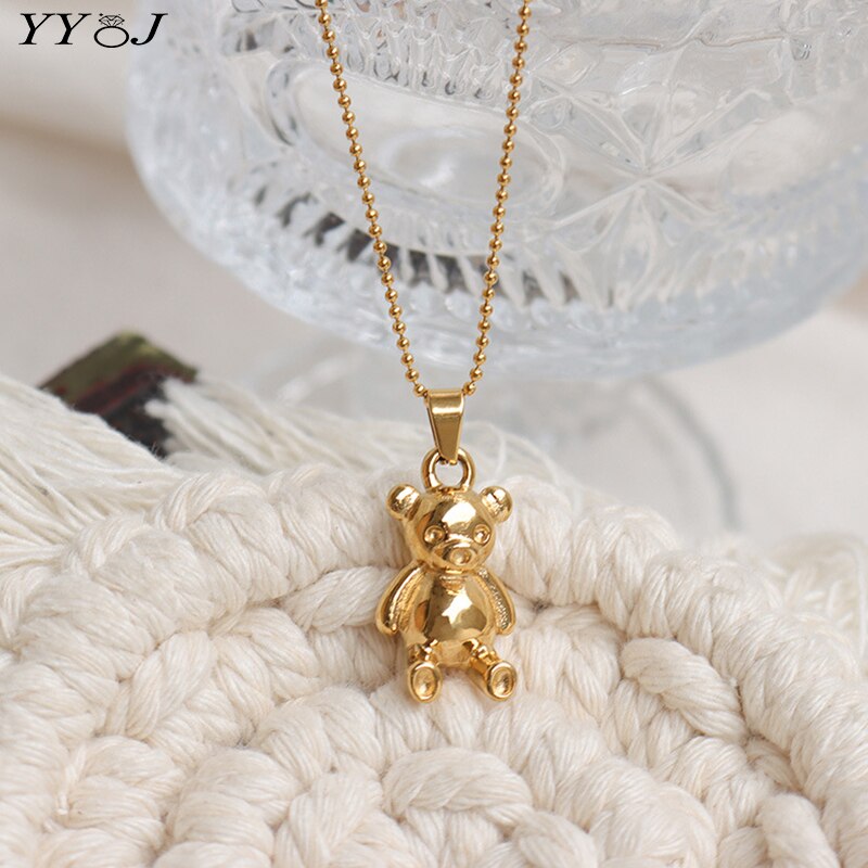 Gold Bear necklace with bear stainless steel long sweater necklace 2022 cute kawaii y2k jewelry for teen egirls trendy jewelry