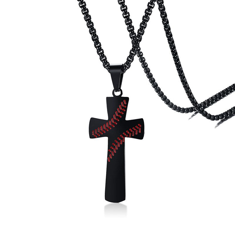 Gold Black Silver Baseball Wave Cross Crucifixo Pendant Bible Verse I CAN DO ALL THING Durable Link Chains Necklace For Men 24
