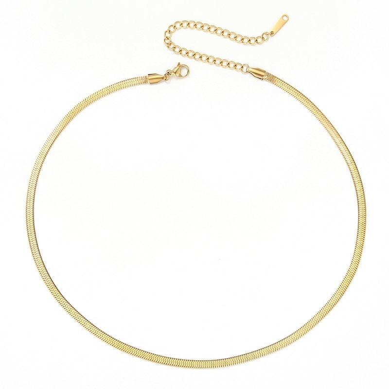 Gold Blade Chain Choker Necklace Women Flat Snake Necklace Gold Silver Color Flat Herringbone Choker Layer Lobster Buckle Choker