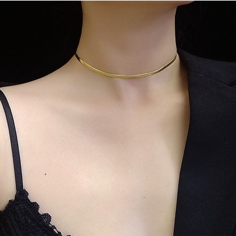 Gold Blade Chain Choker Necklace Women Sexy  Flat Snake Chain Jewelry Gift