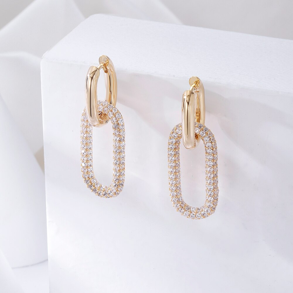 Gold CZ Crystal Pendant Hoop Earrings Trendy Exquisite Gold Silvery Geometric Oval Copper Earrings for Woman Gifts 2022 New
