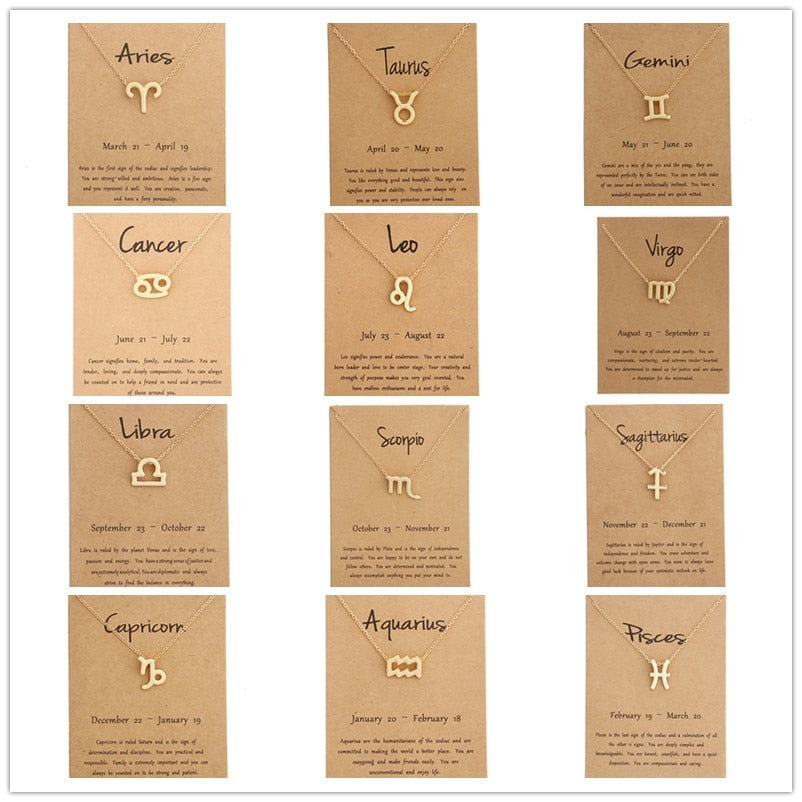 Gold Card  Jewelry 12 Constellation Zodiac Pendant Necklace For Women