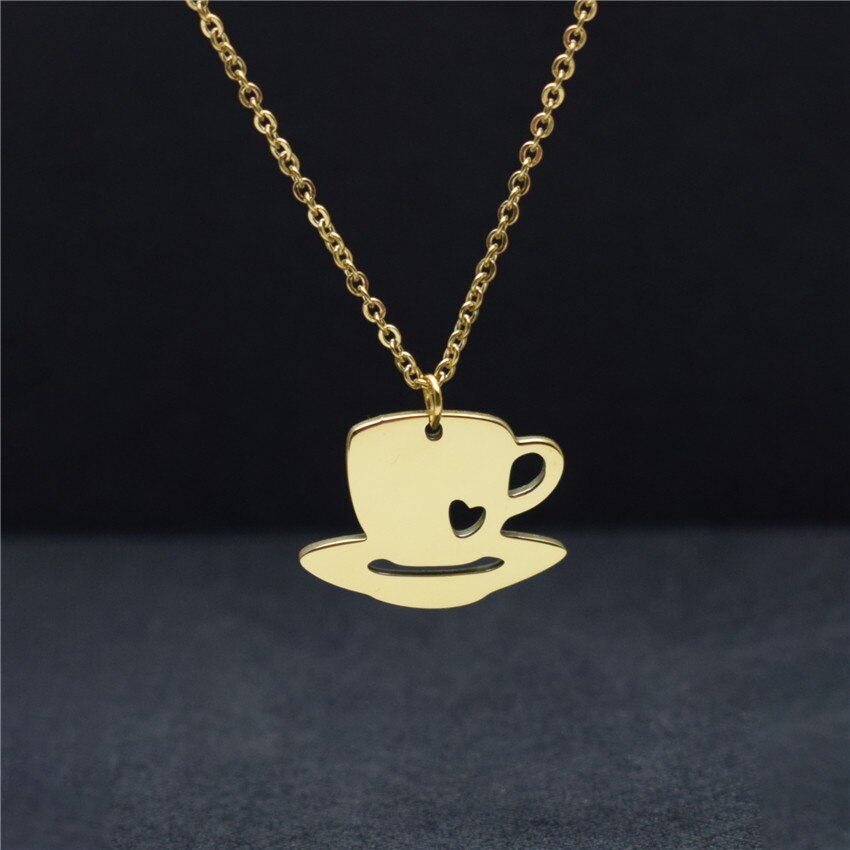 Gold Chain Choker Leisure Jewelry Little Heart Coffee Cup Pendant Necklace For Friend Engagement Wedding Gift Collier Femme