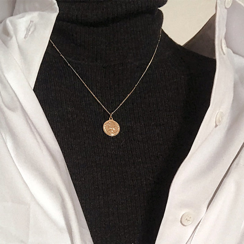 Gold Chain Simple Coin Pendant Necklaces for Women Charms Chunky Link Chains Choker Necklace Statement collar bijoux femme