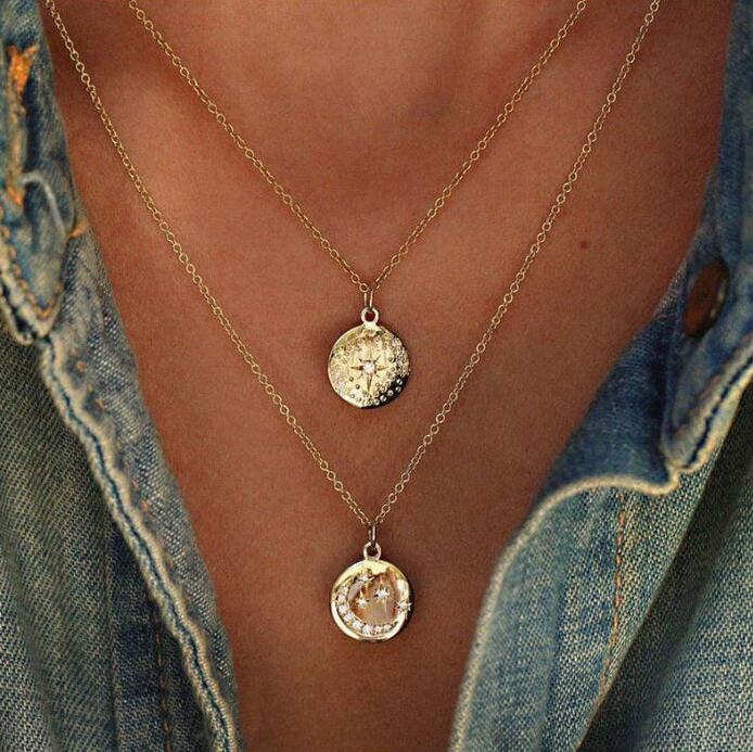 Gold Chain Star Moon Sun Choker Necklace for Women Crystal Coin Chocker colar necklaces pendants collier femme collares kolye
