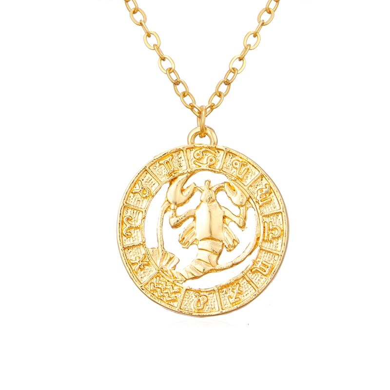 Gold Color 12 Horoscope Zodiac Sign Pendant Necklace For Women Men Constellations Jewelry Gift Dropship