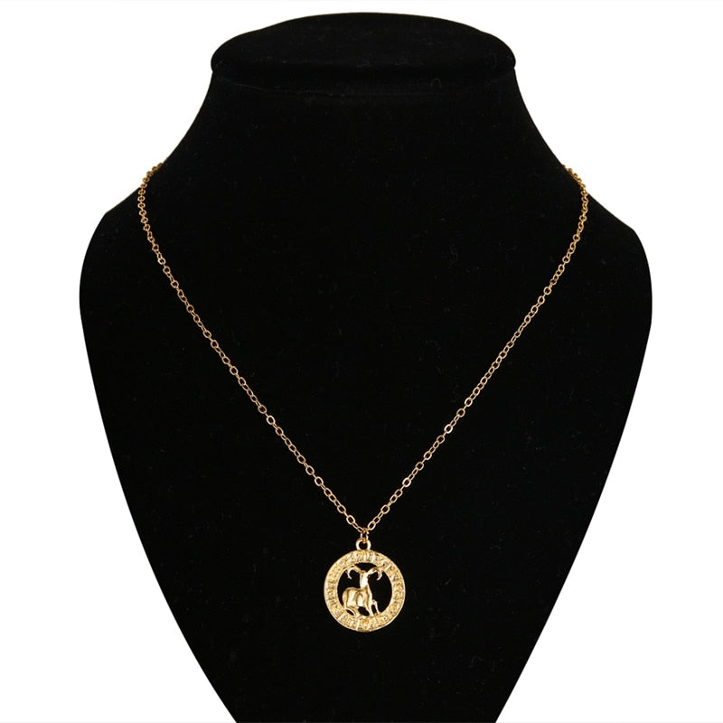 Gold Color 12 Horoscope Zodiac Sign Pendant Necklace For Women Men Constellations Jewelry Gift Dropship