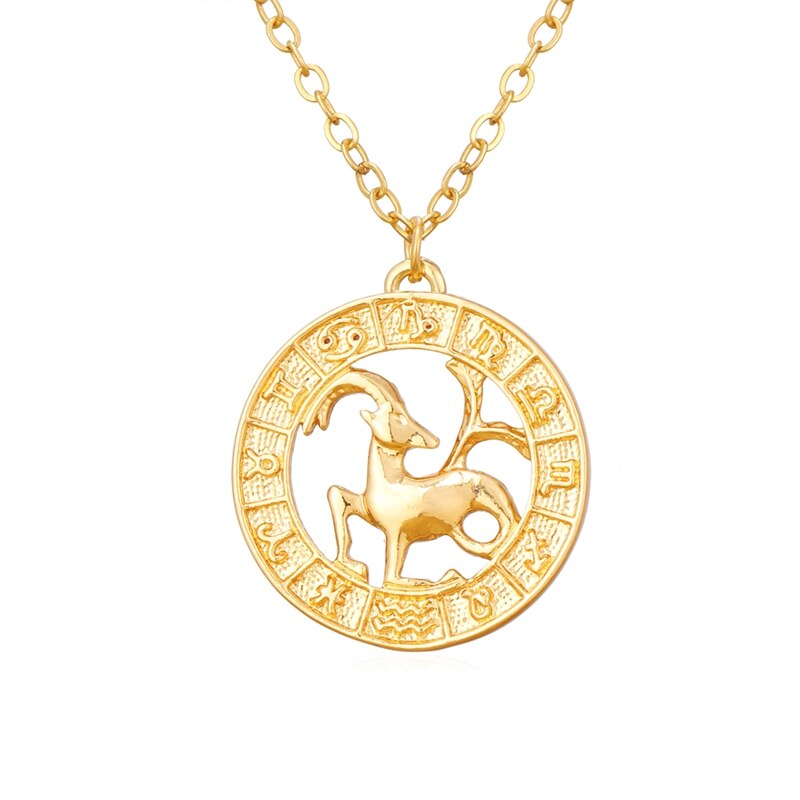Gold Color 12 Horoscope Zodiac Sign Pendant Necklace For Women Men Constellations Jewelry Gift Dropship