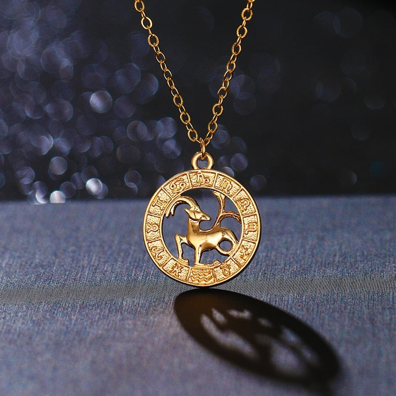 Gold Color 12 Horoscope Zodiac Sign Pendant Necklace For Women Men Constellations Jewelry Gift Dropship