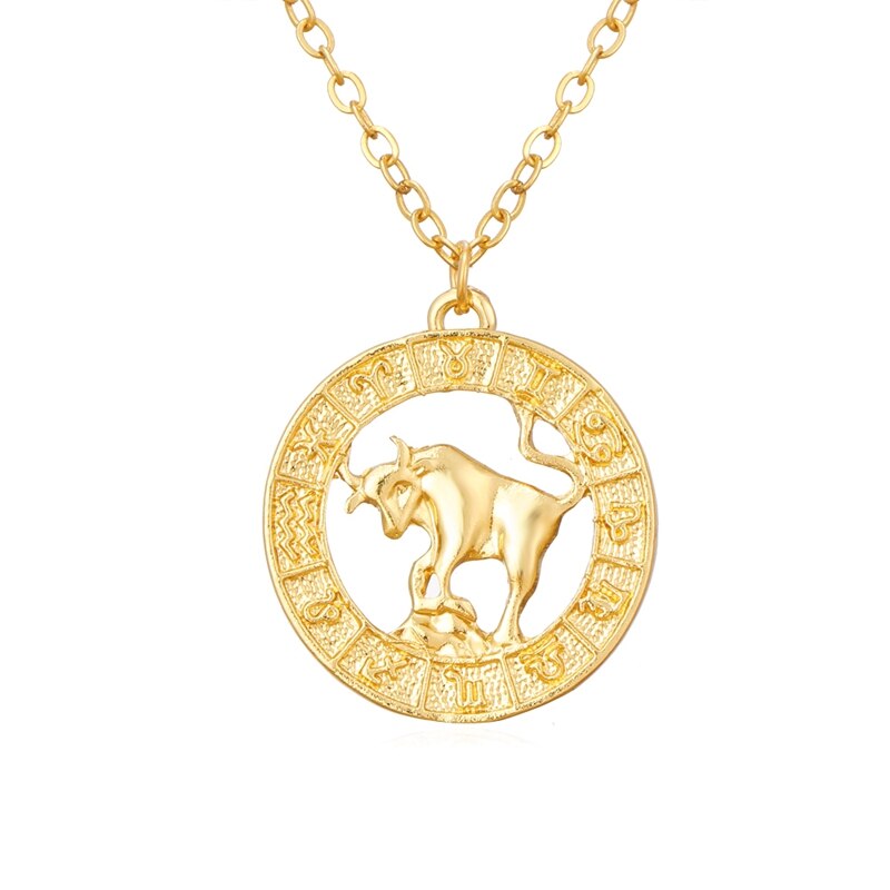 Gold Color 12 Horoscope Zodiac Sign Pendant Necklace For Women Men Constellations Jewelry Gift Dropship