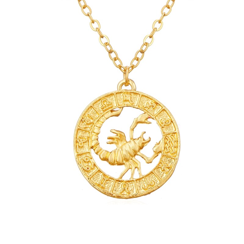 Gold Color 12 Horoscope Zodiac Sign Pendant Necklace For Women Men Constellations Jewelry Gift Dropship