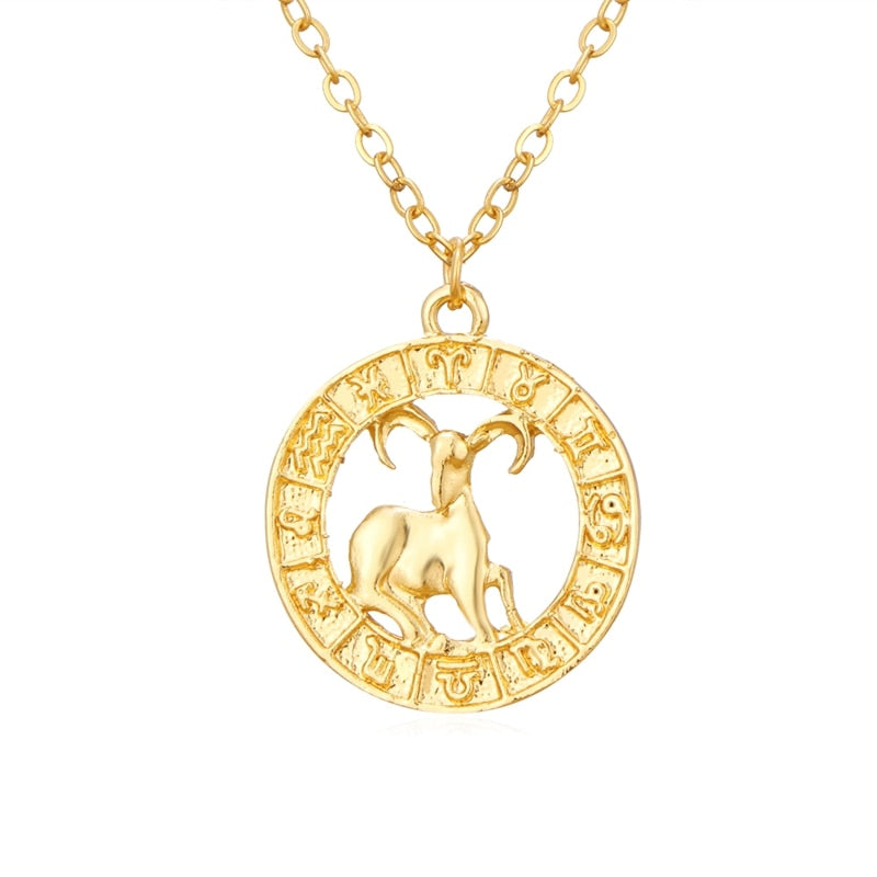 Gold Color 12 Horoscope Zodiac Sign Pendant Necklace For Women Men Constellations Jewelry Gift Dropship