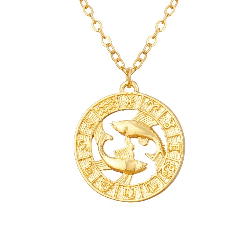 Gold Color 12 Horoscope Zodiac Sign Pendant Necklace For Women Men Constellations Jewelry Gift Dropship