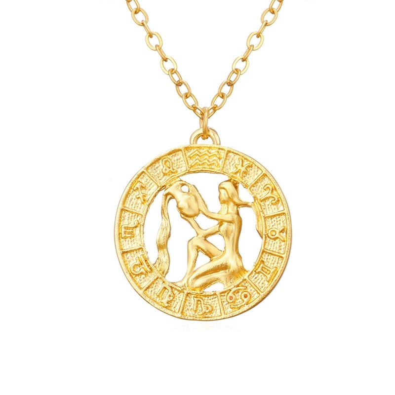 Gold Color 12 Horoscope Zodiac Sign Pendant Necklace For Women Men Constellations Jewelry Gift Dropship