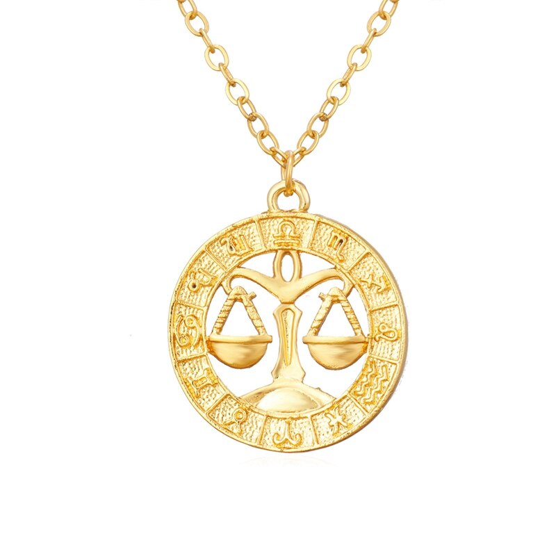 Gold Color 12 Horoscope Zodiac Sign Pendant Necklace For Women Men Constellations Jewelry Gift Dropship