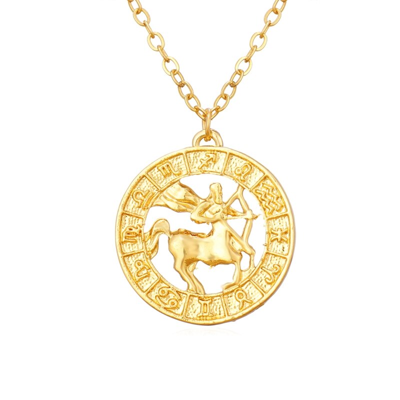 Gold Color 12 Horoscope Zodiac Sign Pendant Necklace For Women Men Constellations Jewelry Gift Dropship
