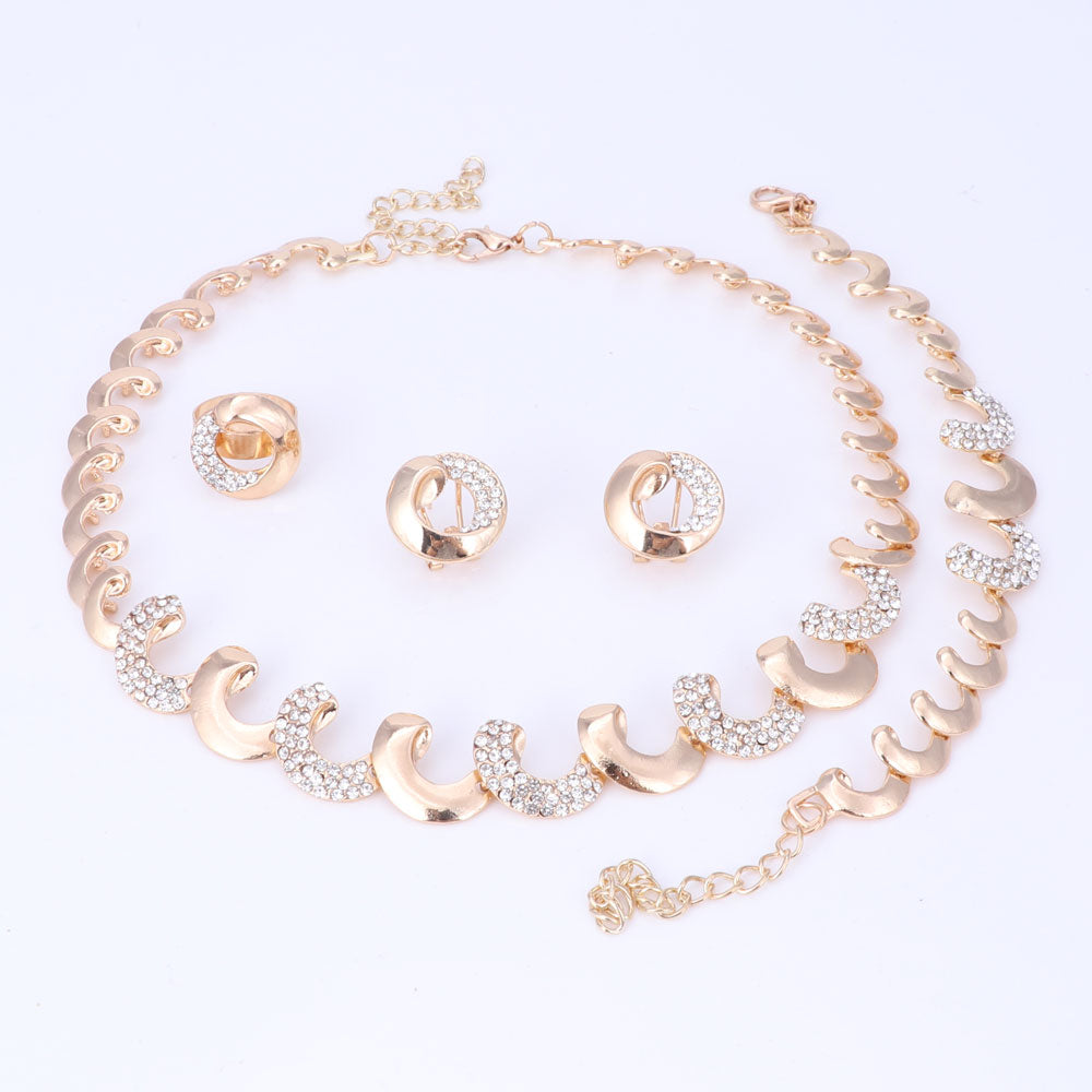 Gold Color African Beads Jewelry Sets For Women Party Nigerian Bridal Crystal Classic Necklace Accessories