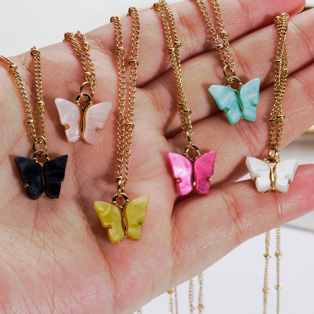 Gold Color Alloy Necklace Cute Butterfly Pendant Accessories For Girl Adjustable Sweet Style Chain Necklace Jewelry Gifts
