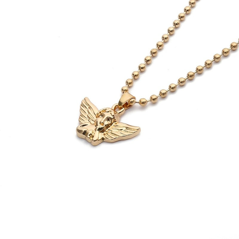 Gold Color Angel Stainless Steel Necklace for Women Jewelry Guardian Angel Pendant Necklace Engraving Single Layer Necklaces