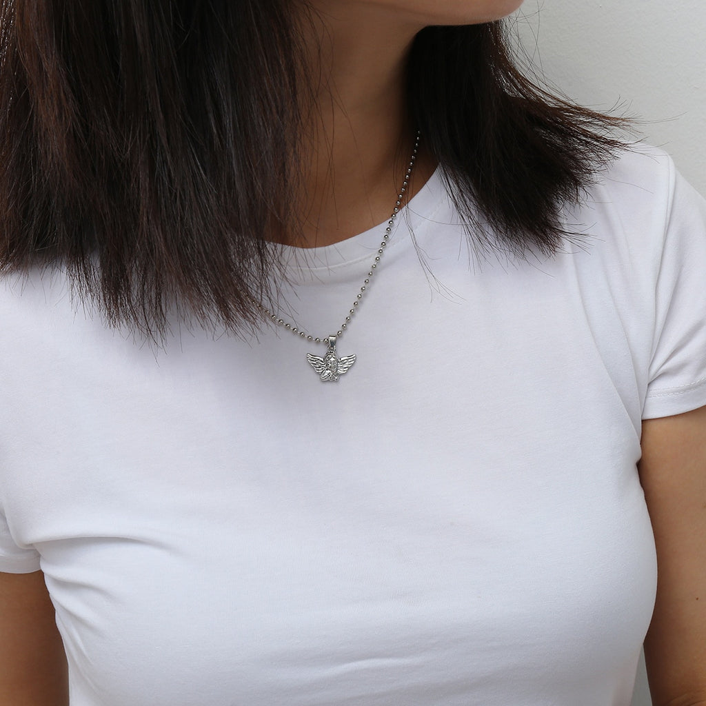 Gold Color Angel Stainless Steel Necklace for Women Jewelry Guardian Angel Pendant Necklace Engraving Single Layer Necklaces