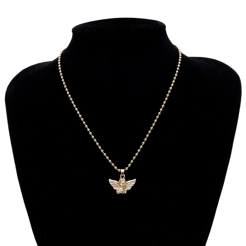 Gold Color Angel Stainless Steel Necklace for Women Jewelry Guardian Angel Pendant Necklace Engraving Single Layer Necklaces