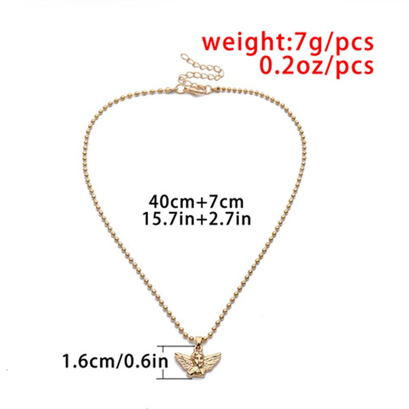 Gold Color Angel Stainless Steel Necklace for Women Jewelry Guardian Angel Pendant Necklace Engraving Single Layer Necklaces