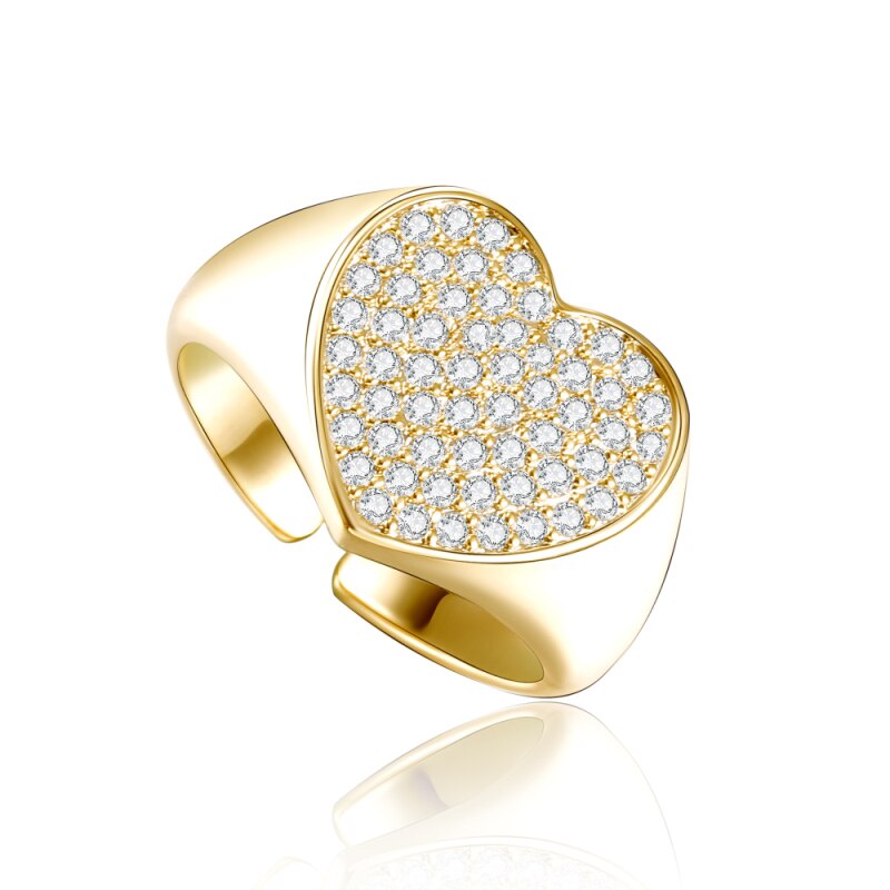 Gold Color Big Heart Ring for Women Girl Female 2022 Finger Rings Rhinestone Wedding Engagement Ring Jewelry Gift