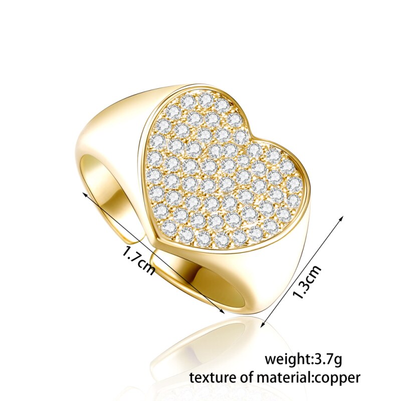 Gold Color Big Heart Ring for Women Girl Female 2022 Finger Rings Rhinestone Wedding Engagement Ring Jewelry Gift