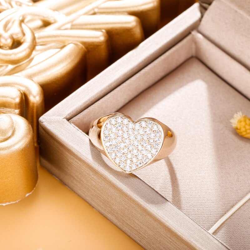 Gold Color Big Heart Ring for Women Girl Female 2022 Finger Rings Rhinestone Wedding Engagement Ring Jewelry Gift