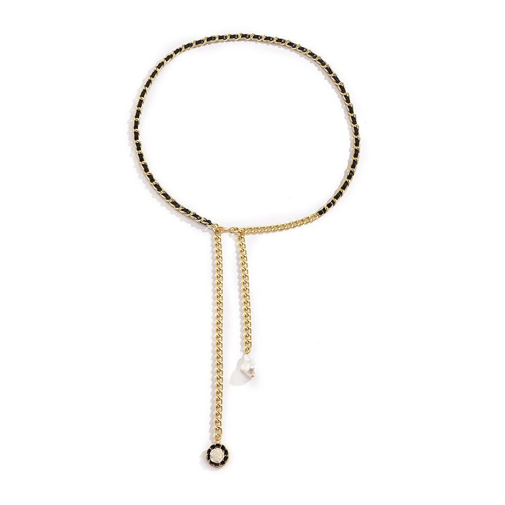 Gold Color Black Goth Choker leather Pearl Necklaces Women Long Tie Black Tassel Choker Necklaces Neck boho Jewelry